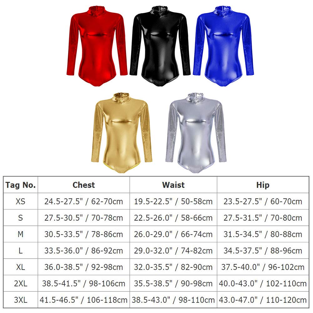 IBTOM CASTLE Women's Long Sleeve Mock Turtleneck Gymnastics Dance Leotard One Piece Shiny Metallic Ballet Dance Bodysuits Black S