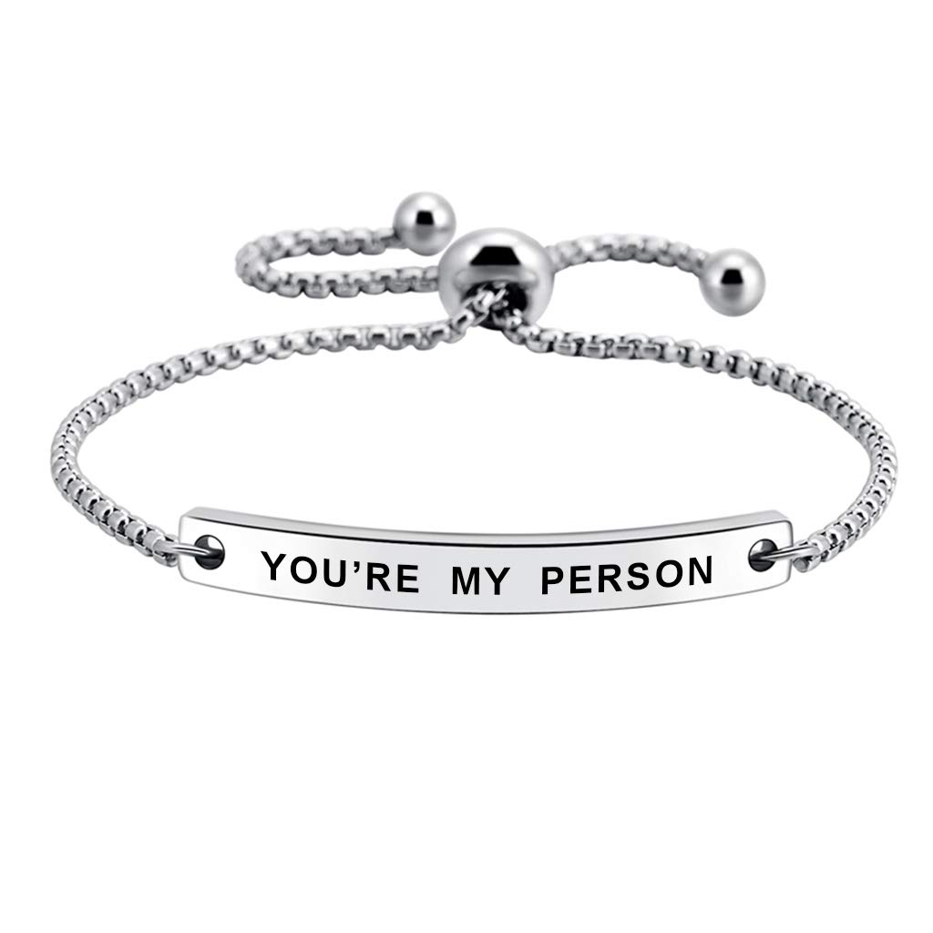 SOUSYOKYOSAM You're My Person Hand Stamped Cuff Bangle Best Friend Positive Bracelet Gift for Family Lover