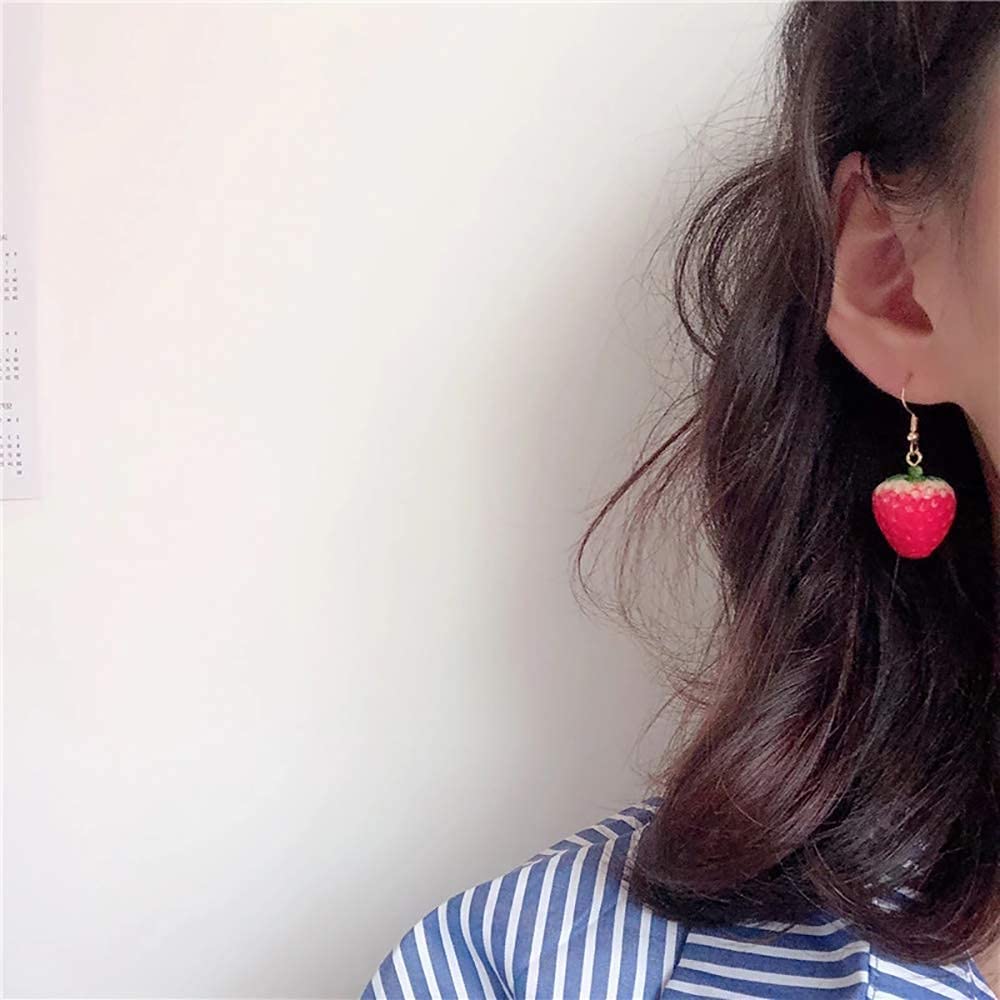 Strawberry Drop Dangle Earrings for Women, Red Cute Strawberry Dangle Earring, Simulated Strawberry Earrings,3D Acrylic Fruit Drop Earring (Ear hook)