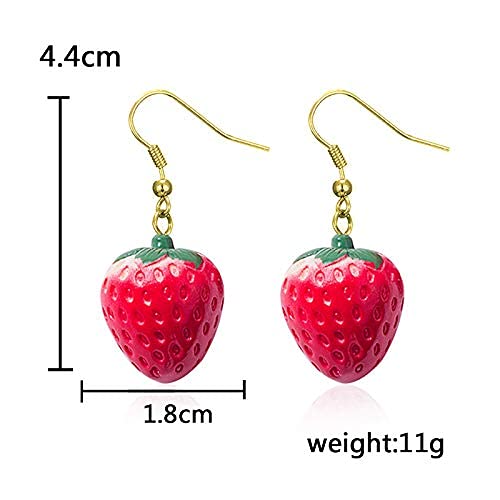 Strawberry Drop Dangle Earrings for Women, Red Cute Strawberry Dangle Earring, Simulated Strawberry Earrings,3D Acrylic Fruit Drop Earring (Ear hook)