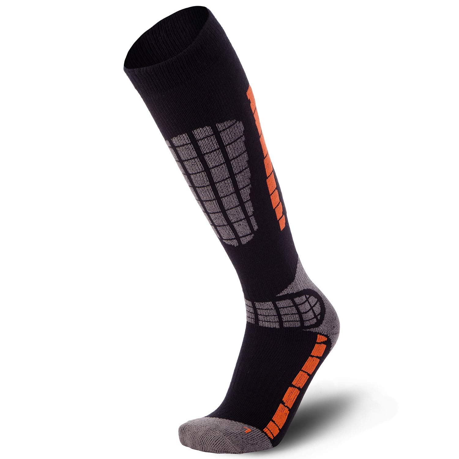 Pure Athlete Ski Socks Warm Merino Wool - Best Lightweight Thin Ski Snowboard Sock Women Men (1 Pair - Black/Orange, Large-X-Large)