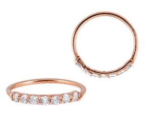 jewelry avalanche 925 sterling silver nose ring, 22g nostril hoop ring, helix earring, cartilage earring, 9mm inside diameter, prong set 7-cz accented - rose gold