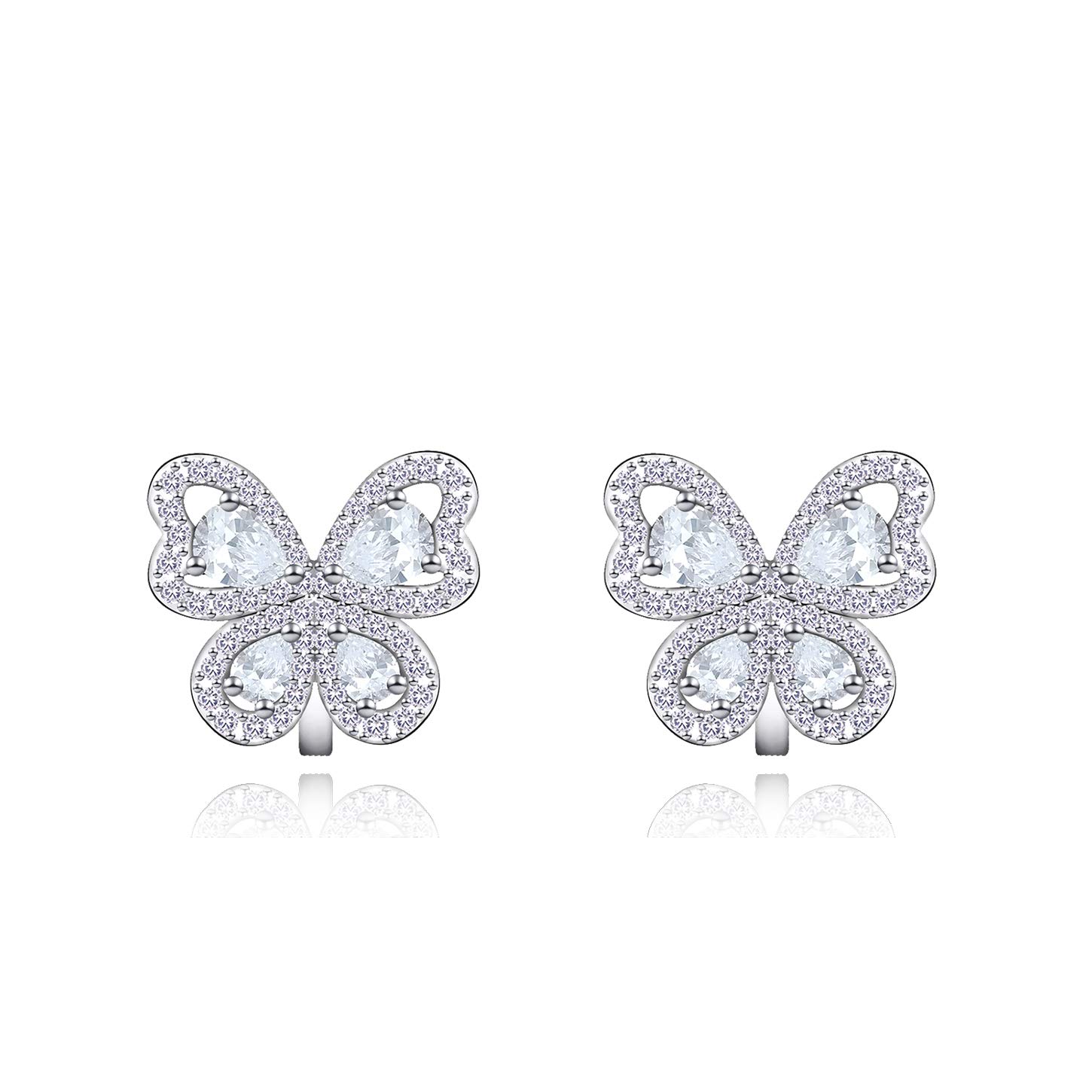 YOQUCOL Butterfly shape Cubic Zirconia Crystal Clip On Earrings Non Pierced Silver Stud for Women