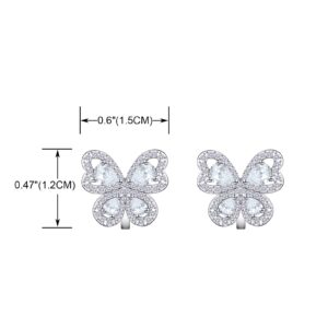 YOQUCOL Butterfly shape Cubic Zirconia Crystal Clip On Earrings Non Pierced Silver Stud for Women