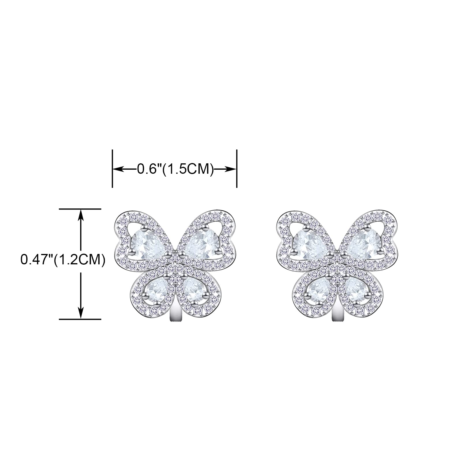 YOQUCOL Butterfly shape Cubic Zirconia Crystal Clip On Earrings Non Pierced Silver Stud for Women