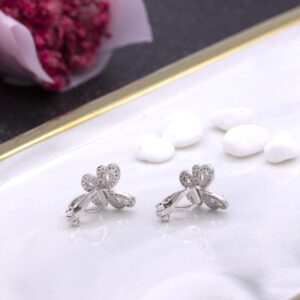 YOQUCOL Butterfly shape Cubic Zirconia Crystal Clip On Earrings Non Pierced Silver Stud for Women