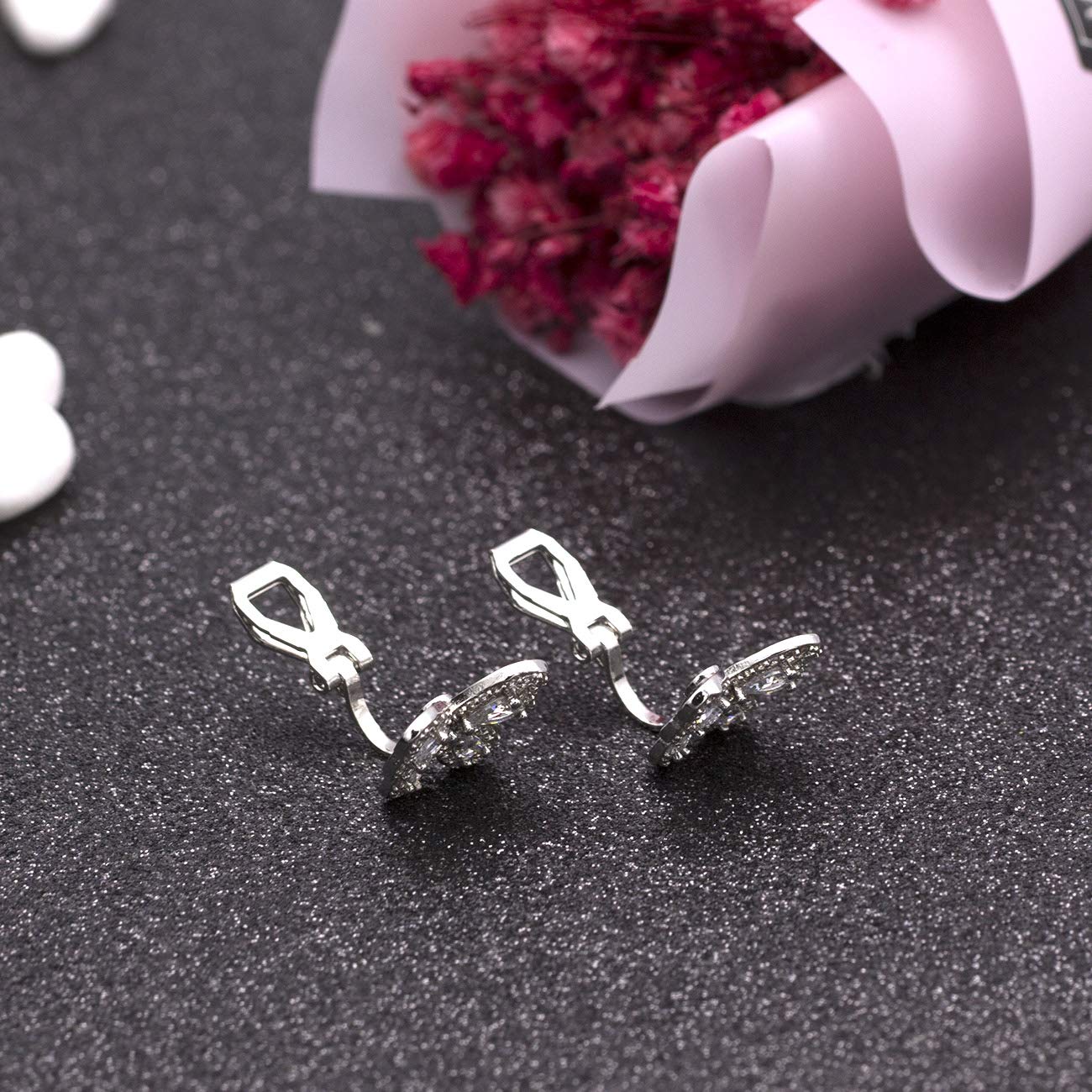 YOQUCOL Butterfly shape Cubic Zirconia Crystal Clip On Earrings Non Pierced Silver Stud for Women