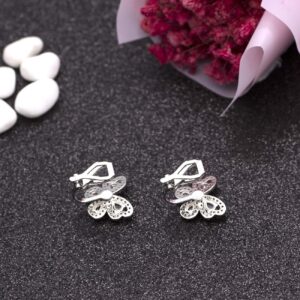 YOQUCOL Butterfly shape Cubic Zirconia Crystal Clip On Earrings Non Pierced Silver Stud for Women