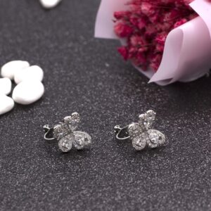 YOQUCOL Butterfly shape Cubic Zirconia Crystal Clip On Earrings Non Pierced Silver Stud for Women