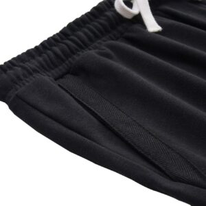 VANCOOG Men’s Casual Cotton Knit Short Drawstring Elastic Yoga Gym Shorts-Black-L