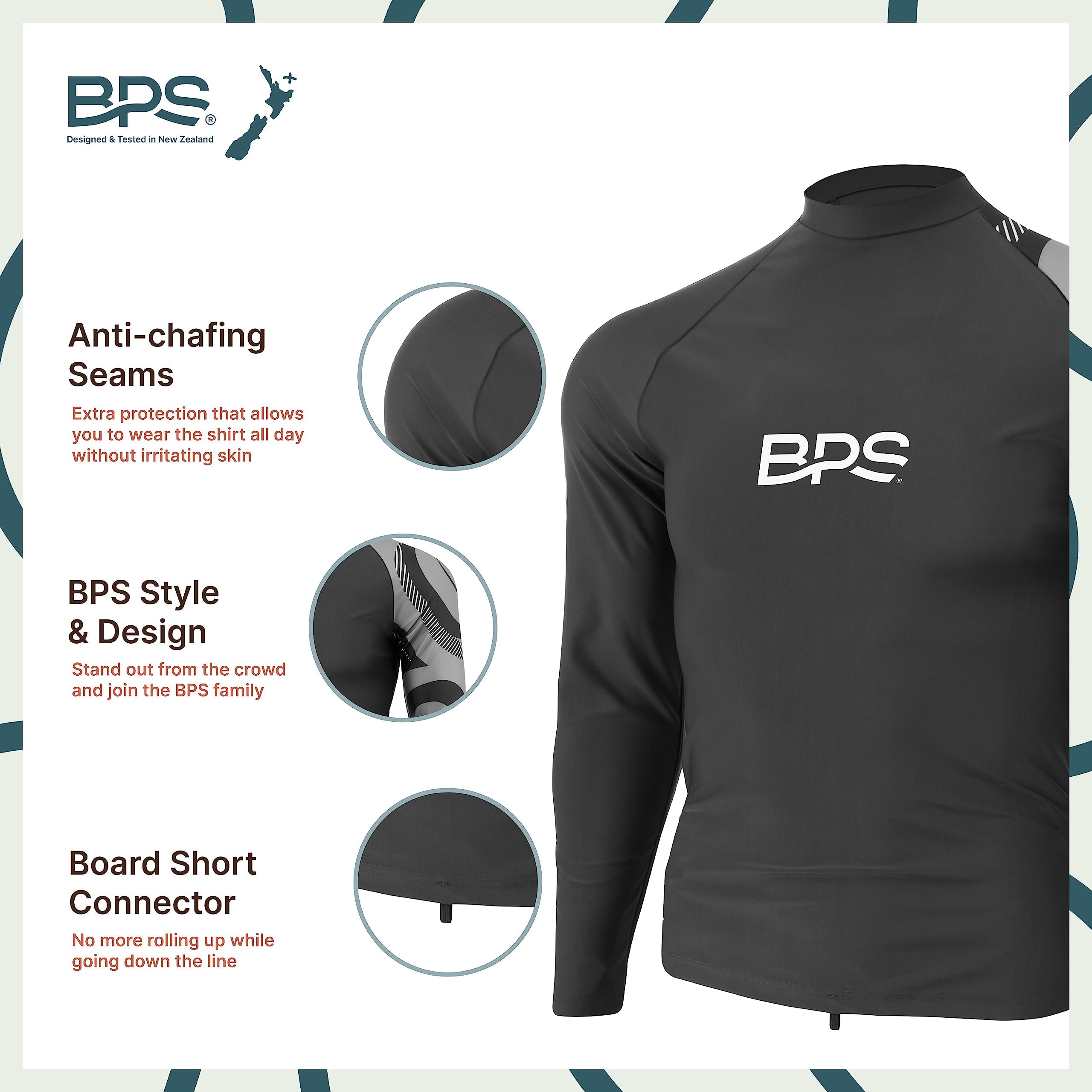 BPS Men's Long Sleeve Swim Shirt/Rash Guard with Sun Protection (Patterned Charcoal Grey, L)