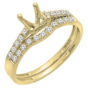 dazzlingrock collection 0.23 carat (ctw) round diamond semi mount bridal engagement ring set, can be fit 0.75 to 1.00 ct. (5.8 mm to 6.5 mm) round center stone in 14k yellow gold, size 6.5