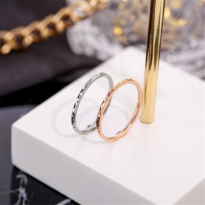 IFUAQZ Women's Stainless Steel 1MM Thin Midi Stacking Rings Shiny Silver Rose Gold Engagement Wedding Bands 2pcs Size 6