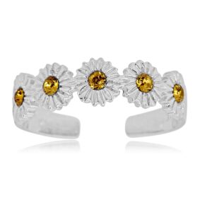 AVORA 925 Sterling Silver Adjustable Flower Toe Ring with Simulated Diamond CZ