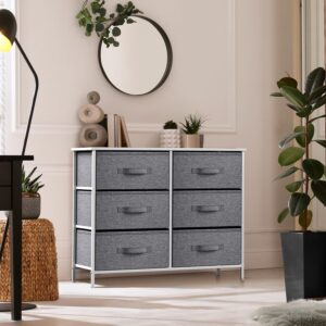 Sorbus Dresser with 6 Drawers - Chest Organizer Unit with Steel Frame Wood Top & Handle Easy Pull Fabric Bins for Clothes - Storage Furniture for Bedroom, Hallway, Living Room, Nursery & Closet