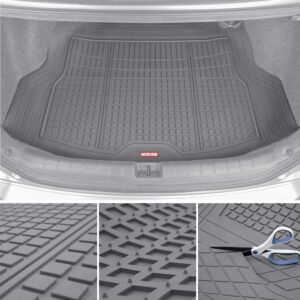 Motor Trend FlexTough Advanced Gray Rubber Car Floor Mats with Cargo Liner Full Set - Front & Rear Combo Trim to Fit Floor Mats for Cars Van SUV, All Weather Automotive Floor Liners