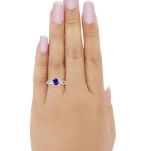 Blue Apple Co. Halo Split Shank Wedding Engagement Ring Round Simulated Amethyst Cubic Zirconia 925 Sterling Silver Size-9