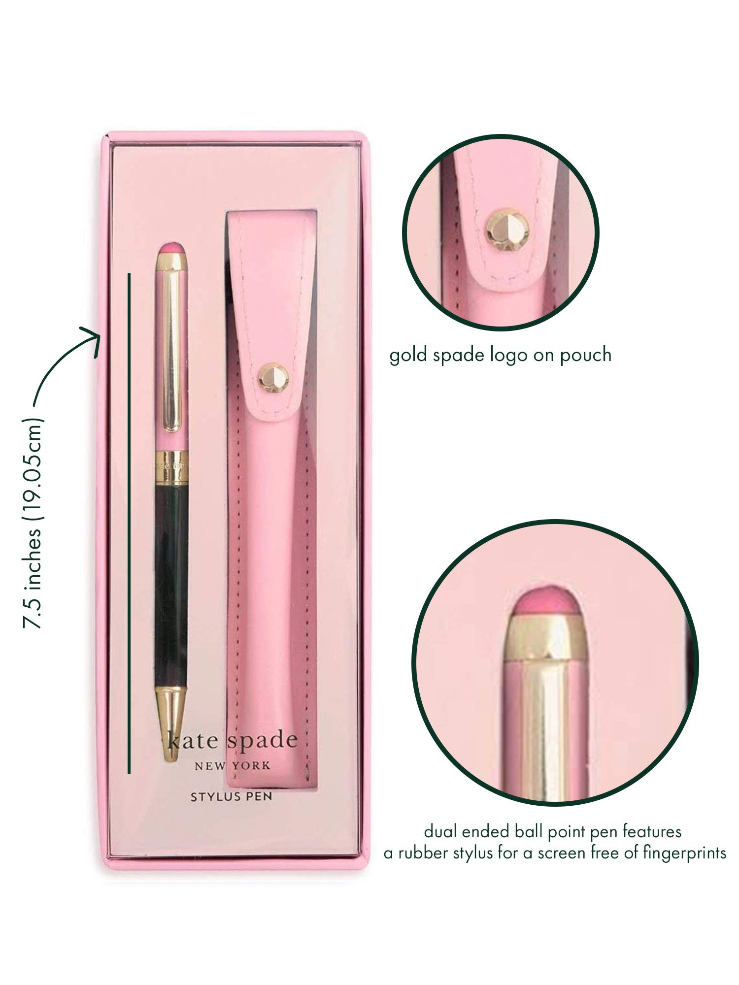 Kate Spade New York Stylus Pen for Touch Screens, Metal Ballpoint Pen with Black Ink and Storage Pouch, Colorblock