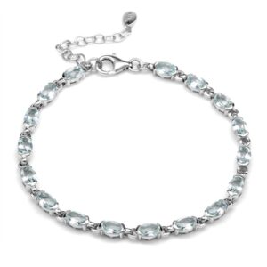 Silvershake 6.46ct Genuine Blue Aquamarine White Gold Plated 925 Sterling Silver Tennis 7 to 8.5 Inch Adjustable Bracelet