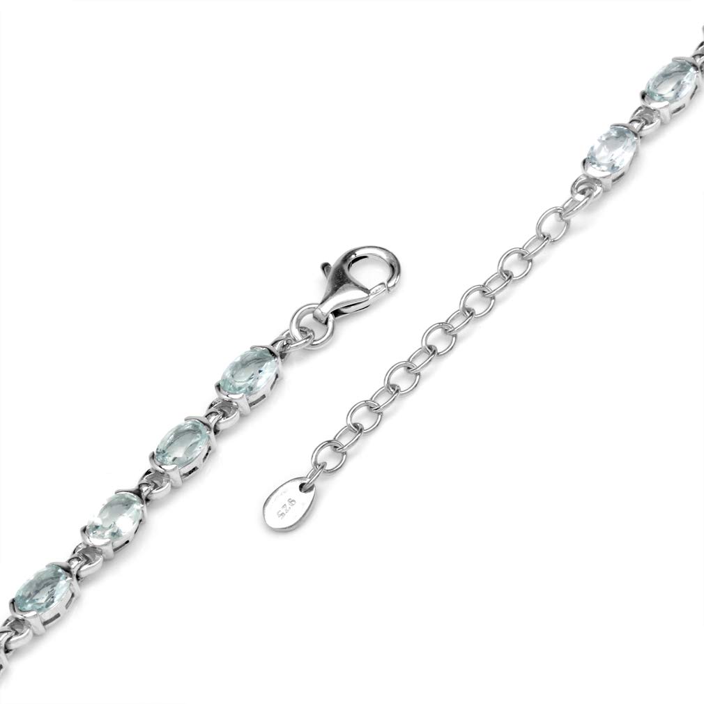 Silvershake 6.46ct Genuine Blue Aquamarine White Gold Plated 925 Sterling Silver Tennis 7 to 8.5 Inch Adjustable Bracelet