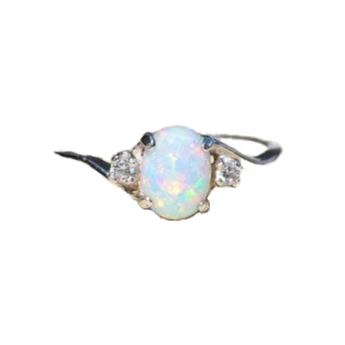 Duan White Fire Opal 925 Silver Gemstone Women Jewelry White Fire Opal CZ Fashion Party Jewelry Women Opal Rings Size 6-11 (US Code 6)