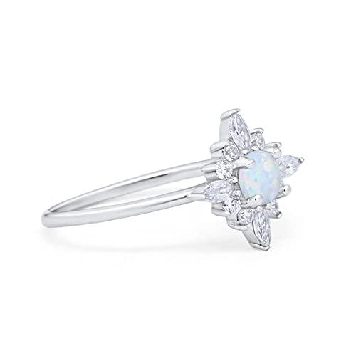 Blue Apple Co. Cluster Wedding Engagement Ring Marquise Round Lab White Opal Cubic Zirconia 925 Sterling Silver Size-10