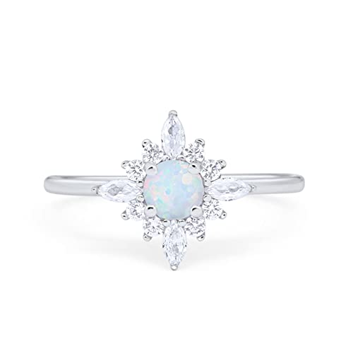 Blue Apple Co. Cluster Wedding Engagement Ring Marquise Round Lab White Opal Cubic Zirconia 925 Sterling Silver Size-10