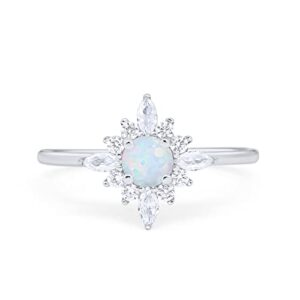 Blue Apple Co. Cluster Wedding Engagement Ring Marquise Round Lab White Opal Cubic Zirconia 925 Sterling Silver Size-10