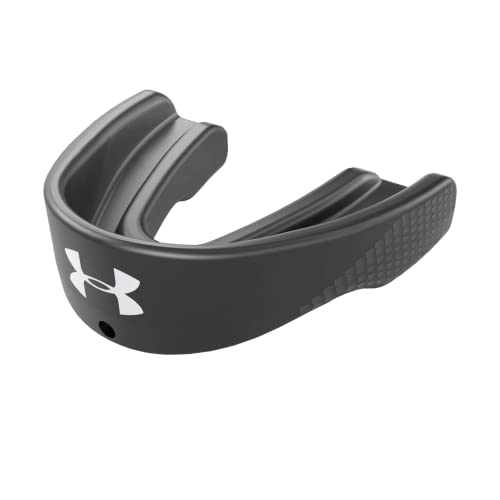 Under Armour Sport Mouth Guard Sports for Football, Lacrosse, Basketball, Hockey, Boxing, MMA, Jiu Jitsu, Includes Detachable Helmet Strap, Youth & Adult. Protectar Bucal, Black