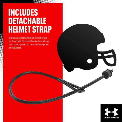 Under Armour Sport Mouth Guard Sports for Football, Lacrosse, Basketball, Hockey, Boxing, MMA, Jiu Jitsu, Includes Detachable Helmet Strap, Youth & Adult. Protectar Bucal, Black