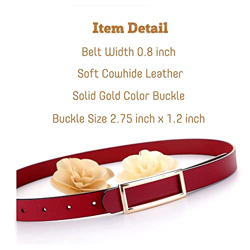 Women's Belts Soft Genuine Leather Belts Waist Belt Gold Solid Color Rectangle Buckle Waistband For Pants, Jeans, Lava, For Waist 28"- 34", Women Size S-M, 4-6