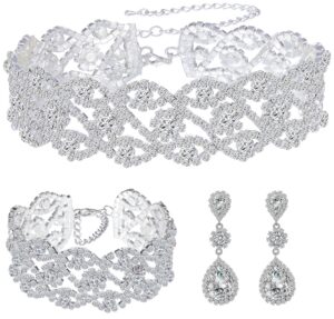 paxuan women rhinestone crystal wedding bridal choker necklace earrings bracelet jewelry sets