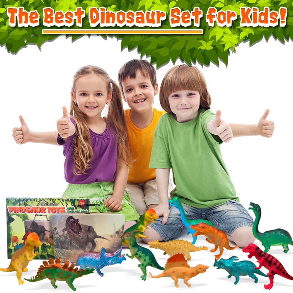 3 Bees & Me Dinosaur Toys for Kids 3-5, 5-7, 8-12 - 12 Large Dino Toy Figures with Storage Box Case - 6 inch Dinosaurs - Toy Dinosaur Gift Set for Boys and Girls for Imaginative Play