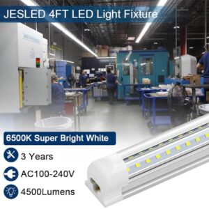 JESLED LED Shop Light 4FT, 36W 4500LM 6500K Cool White, T8 Integrated LED Light Fixture, High Output, V-Shape, Linkable 48'' LED Tube Lights for Garage, Workshop, Warehouse (6-Pack)