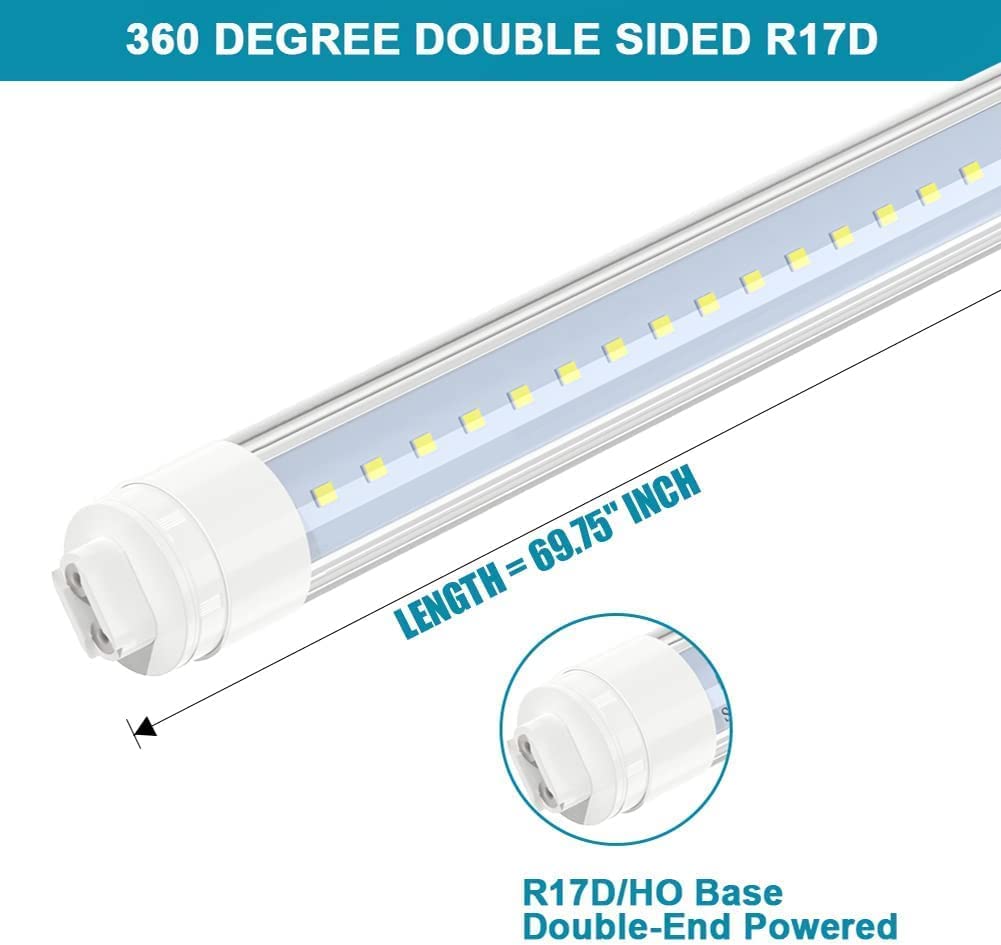 JESLED 360 Degree T8 T10 T12 6ft 42w R17D/HO Base, led Outdoor Tubes for Double Sided Signs 6000K Cool White Clear Cover (4-Pack)