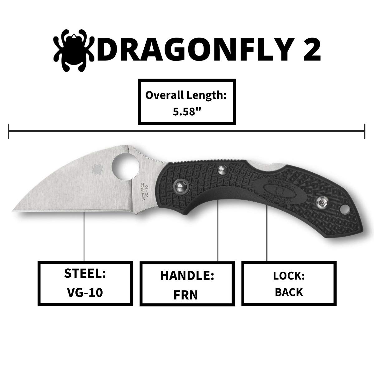 Spyderco Dragonfly 2 Lightweight Signature Knife with 2.28" VG-10 Wharncliffe Blade and High-Strength Black FRN Handle - PlainEdge - C28FPWCBK2