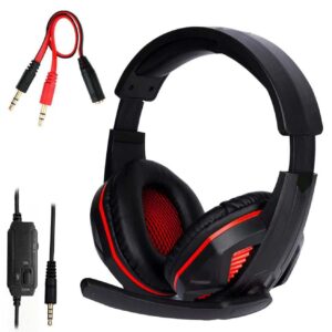 fnship 3.5mm port wired gaming headset, stereo bass noise isolation headphone with mic volume control for ps4 new xbox one psp pc laptop tablet cellphones (black)