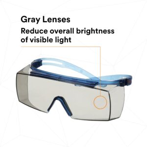 3M Safety Glasses, SecureFit 3700 Series, Anti-Scratch, Fits Over Glasses, Indoor/Outdoor Gray Lens, Blue Temple