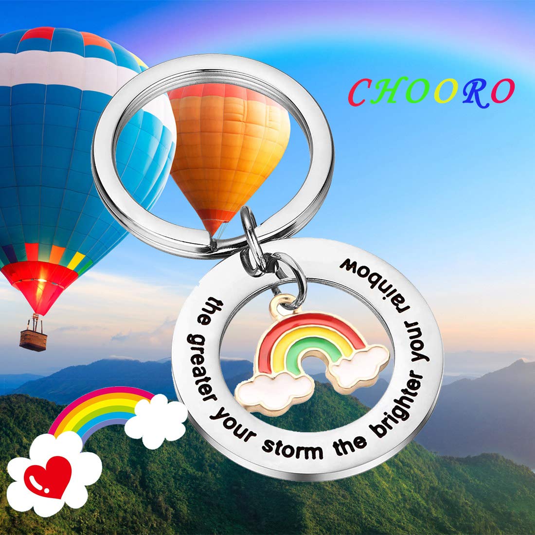 CHOORO The Greater Your Storm The Brighter Your Rainbow Encouragement Keychain Keep Going Gift (Key Chain)