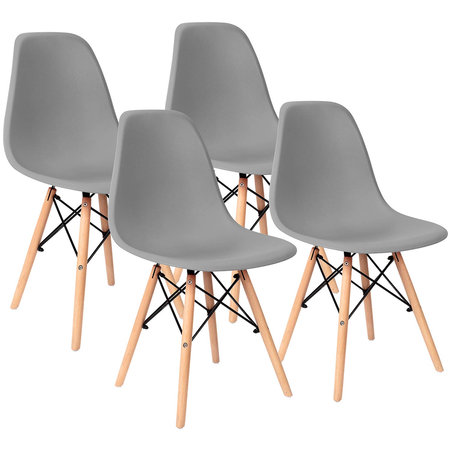 Furniwell Pre Assembled Modern Style Dining Chair Mid Century Modern DSW Chairs, Indoor Plastic Shell Lounge Plastic Chairs Side Chairs Set of 4 (Grey)