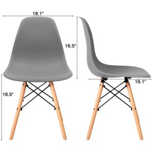 Furniwell Pre Assembled Modern Style Dining Chair Mid Century Modern DSW Chairs, Indoor Plastic Shell Lounge Plastic Chairs Side Chairs Set of 4 (Grey)