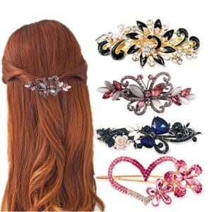 4 Packs Heart Shaped Crystal Butterfly Flower Vintage Hair Barrettes Peacock Rhinestones French Hair Clip Bridal Wedding Formal Event Jewelry Accessory for Women Girls