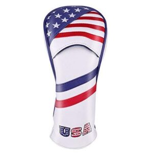 PLUSKER Golf Fairway Wood Head Cover Patriotic USA Flag Stars and Stripes Pattern Synthetic Leather Headcover with Interchangeable Number Tags 3, 4, 5, 7, X