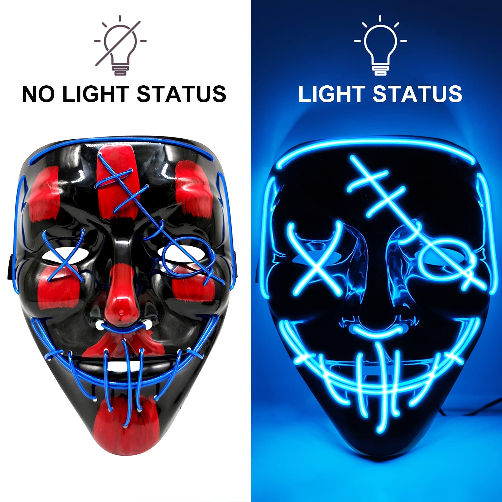 Halloween LED Mask Light Up Mask Glow in The Dark Cosplay EL Wire Halloween Festival Party Supplies for Adults (blue)