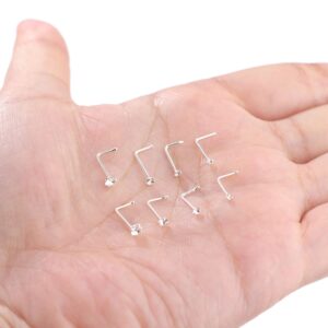 Sllaiss 22G 8Pcs Small L Shape Nose Rings Piercing Pin Studs for Women Men 925 Sterling Silver Nose Studs Rings Body Jewelry 1.5mm 2mm 2.5mm 3mm Hypoallergenic