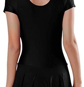 speerise Womens Short Sleeve Skirted Leotard with Built-in Panty, Adult Ballet Dance Scoop Neck Unitard for Gymnastic Performance