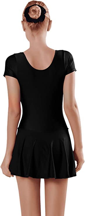 speerise Womens Short Sleeve Skirted Leotard with Built-in Panty, Adult Ballet Dance Scoop Neck Unitard for Gymnastic Performance