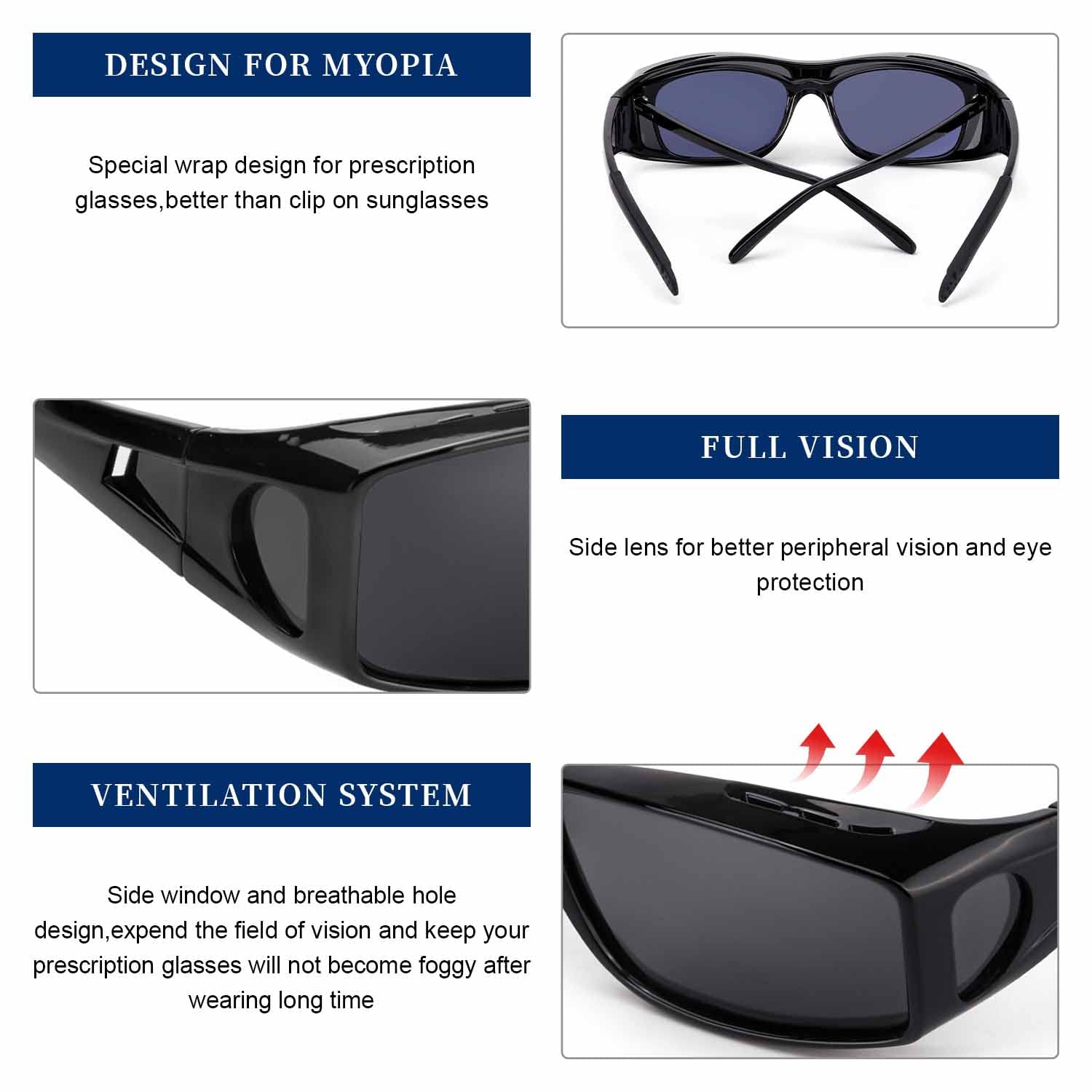 LVIOE Over Glasses Sunglasses Wrap Around Polarized Sunglasses for Men Women Fit Over Prescription Glasses with UV Protection