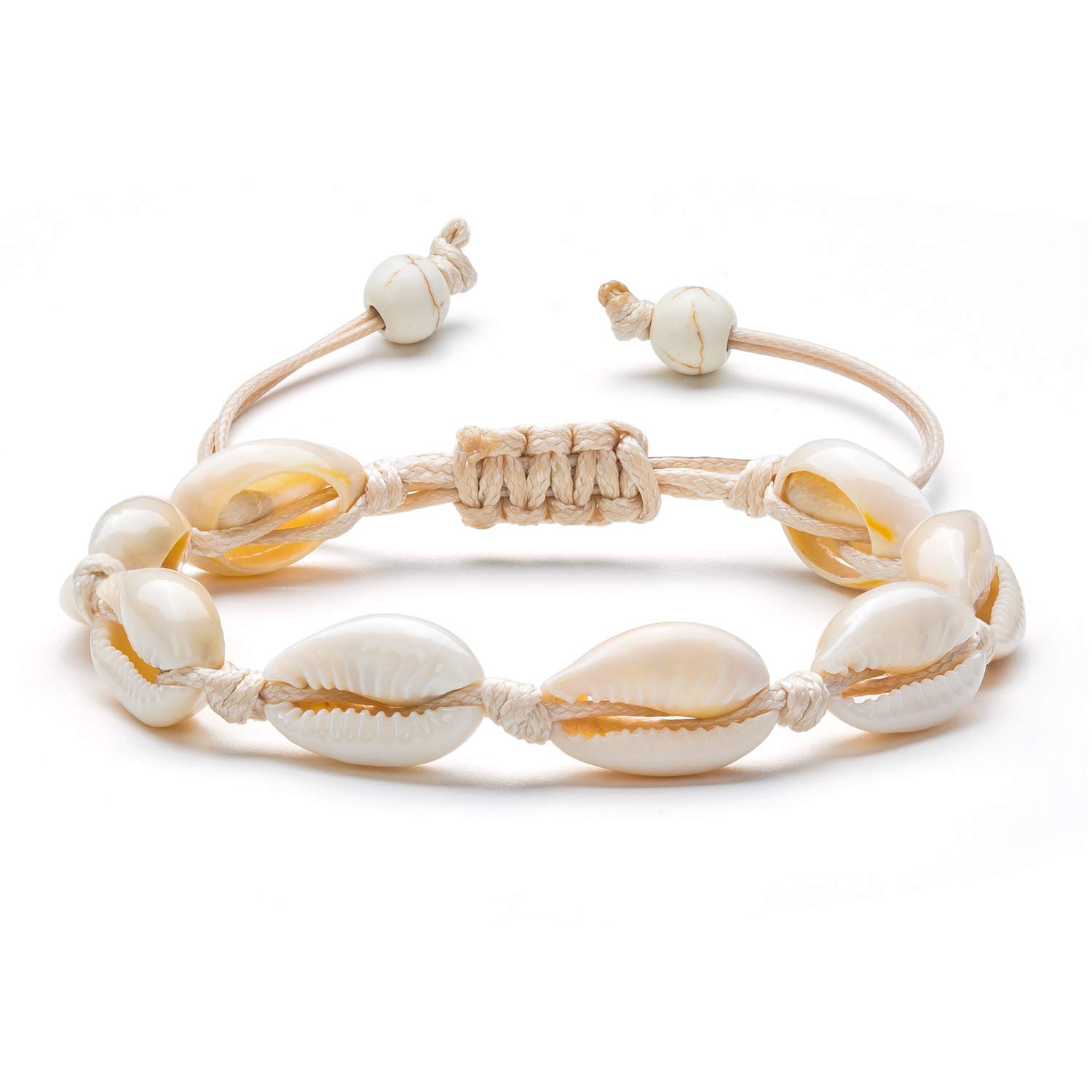 Fesciory Puka Shell Anklet for Women Summer Natural Cowrie Adjustable Ankle Bracelet, Handmade Boho Hawaiian Beach Seashell Jewelry (Shell Anklet Beige Rope)