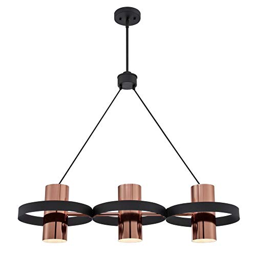 Westinghouse 6368900 Ariana Indoor, Matte Black Finish with Copper Shades Three-Light Chandelier, One Size